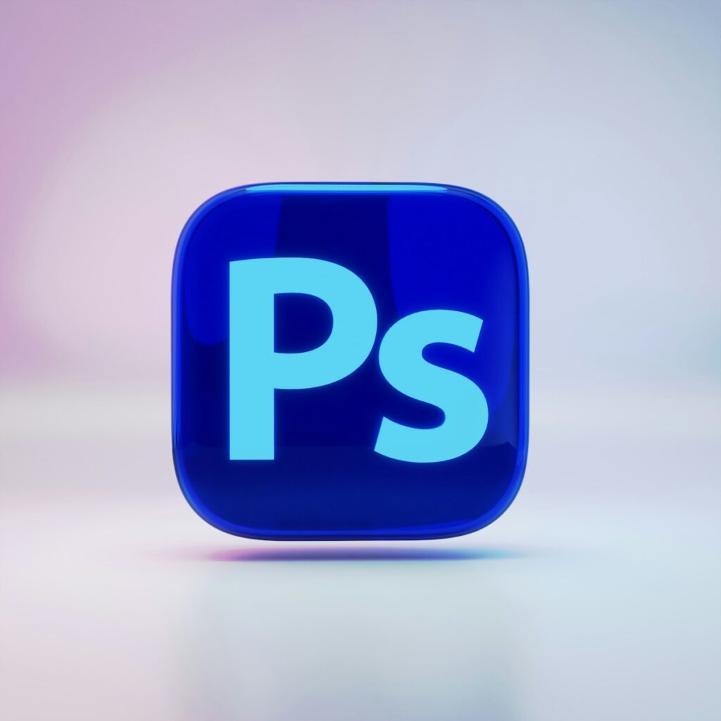 A blue square button with the letter ps on it